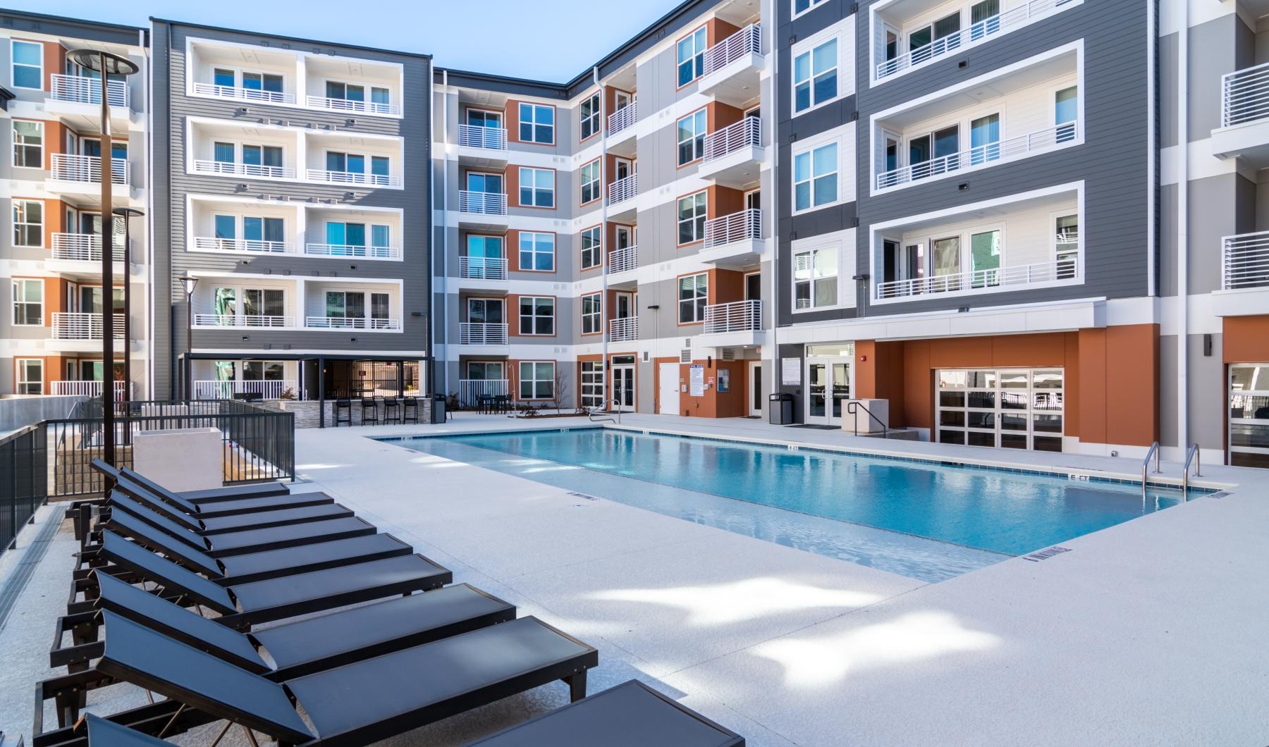 a pool in a courtyard