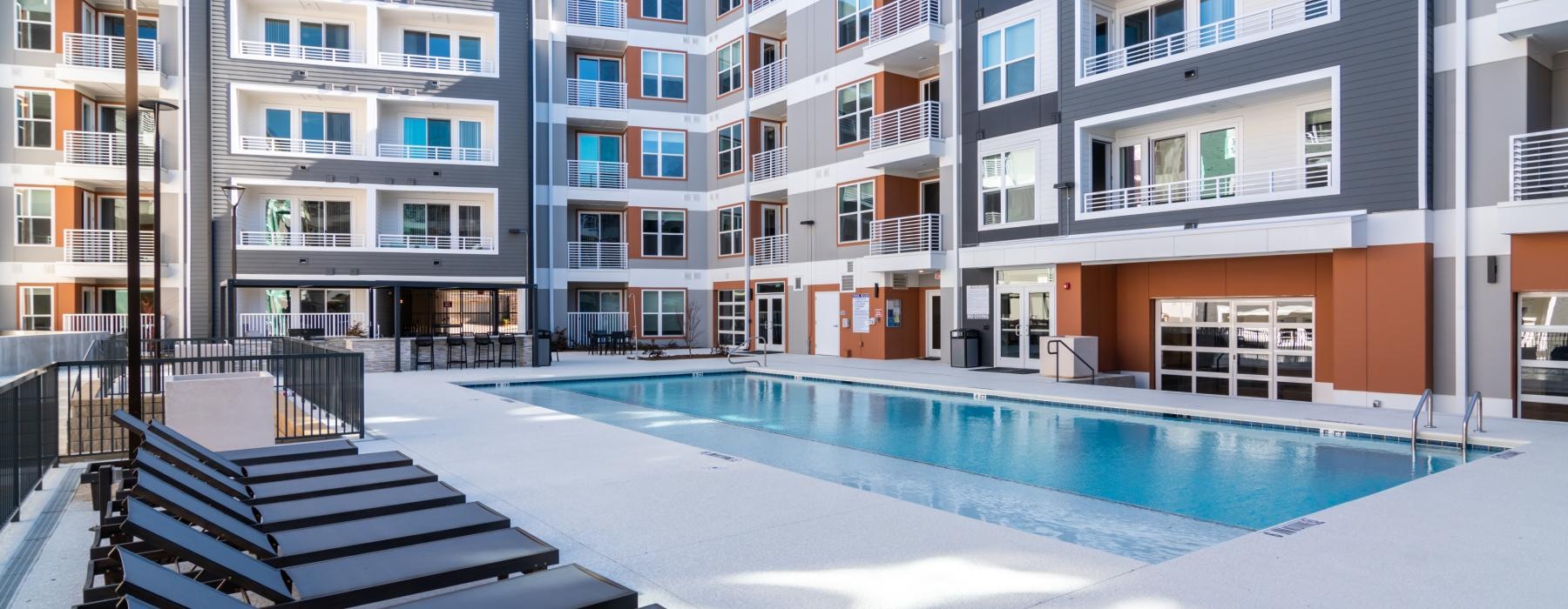 a pool in a courtyard